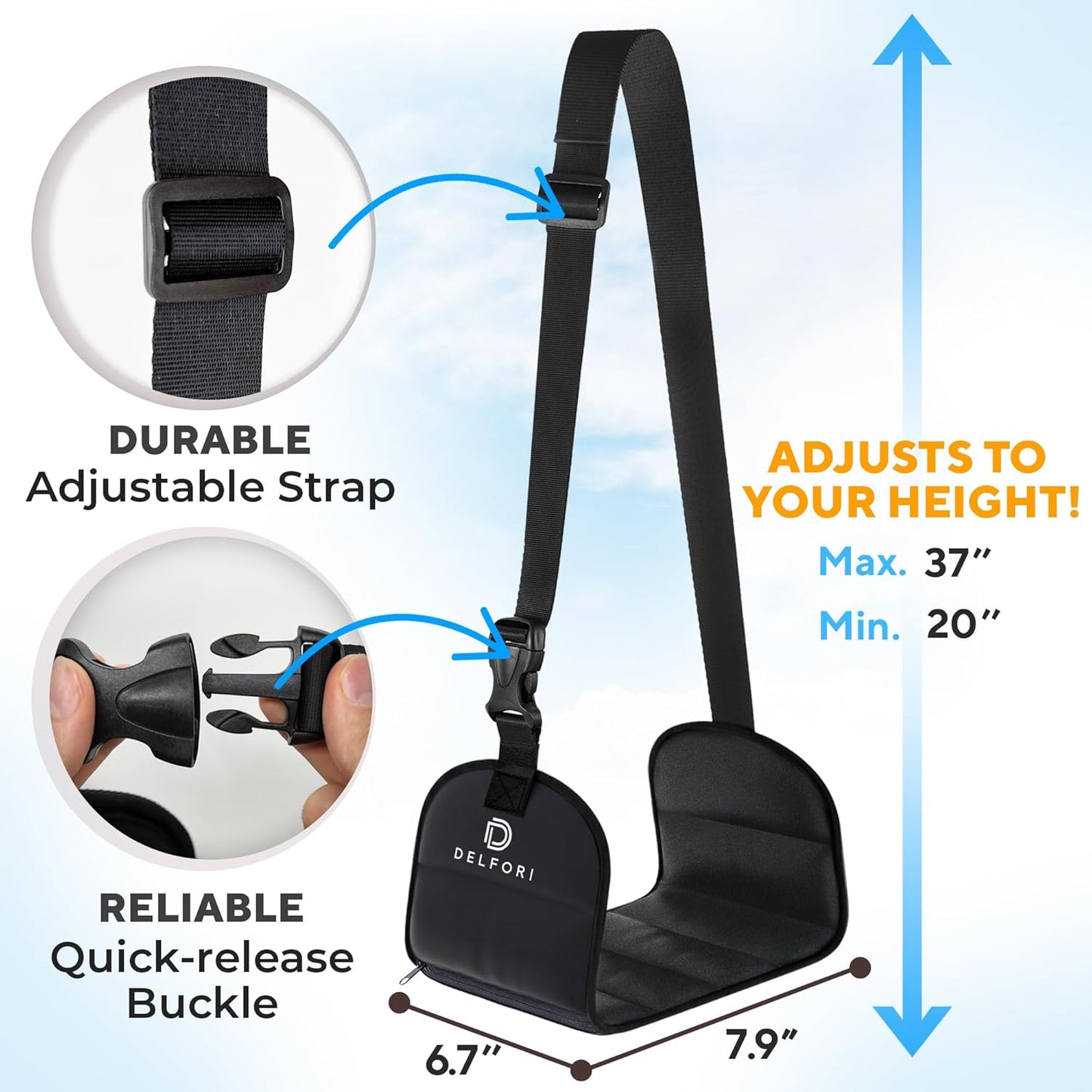 Portable Airplane Footrest for Airplane Travel - Comfortable Foot Hammock w/Memory Foam & Hardboard for Improved Blood Circulation, Swelling & Soreness Relief - Perfect Foot Rest for Airplane Travel
