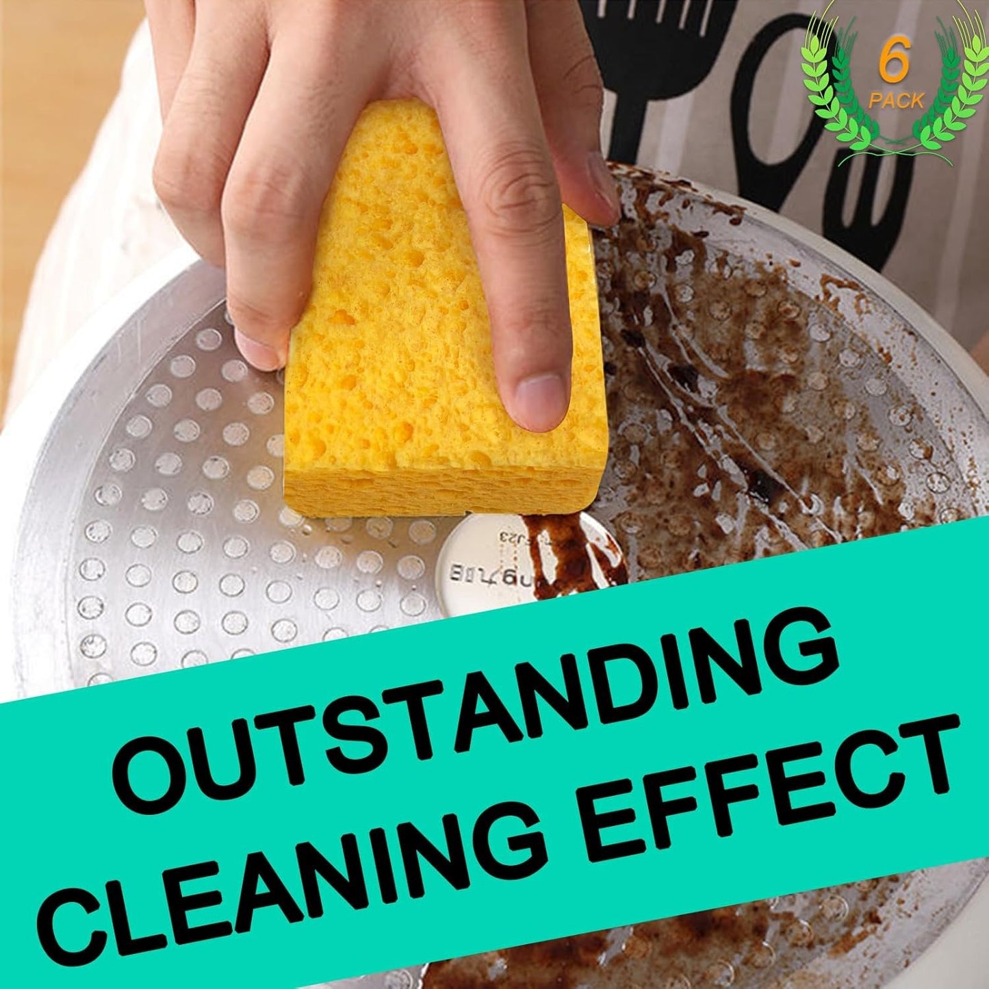 Khooming 6-Count Extra Large Compressed Sponges for Kitchen, Dishes, Cleaning, Bathroom, Camper, Backpacker - Biodegradable Cellulose