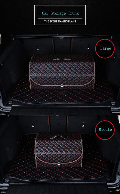 BingooPan Trunk Organizer for SUV | Car Organizers and Storage | Car Trunk Leather Storage Box | Extra Large, Metal Buckle Lid, Collapsible and Adjustable