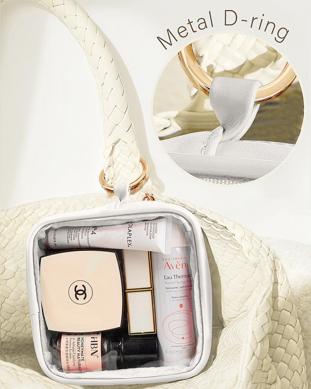 LETGO Clear Makeup Bags Set - TSA Approved Toiletry Bag, Travel Size Toiletries Clear Cosmetic Bags Pink Car Accessories for Women Men (Large Mini White)