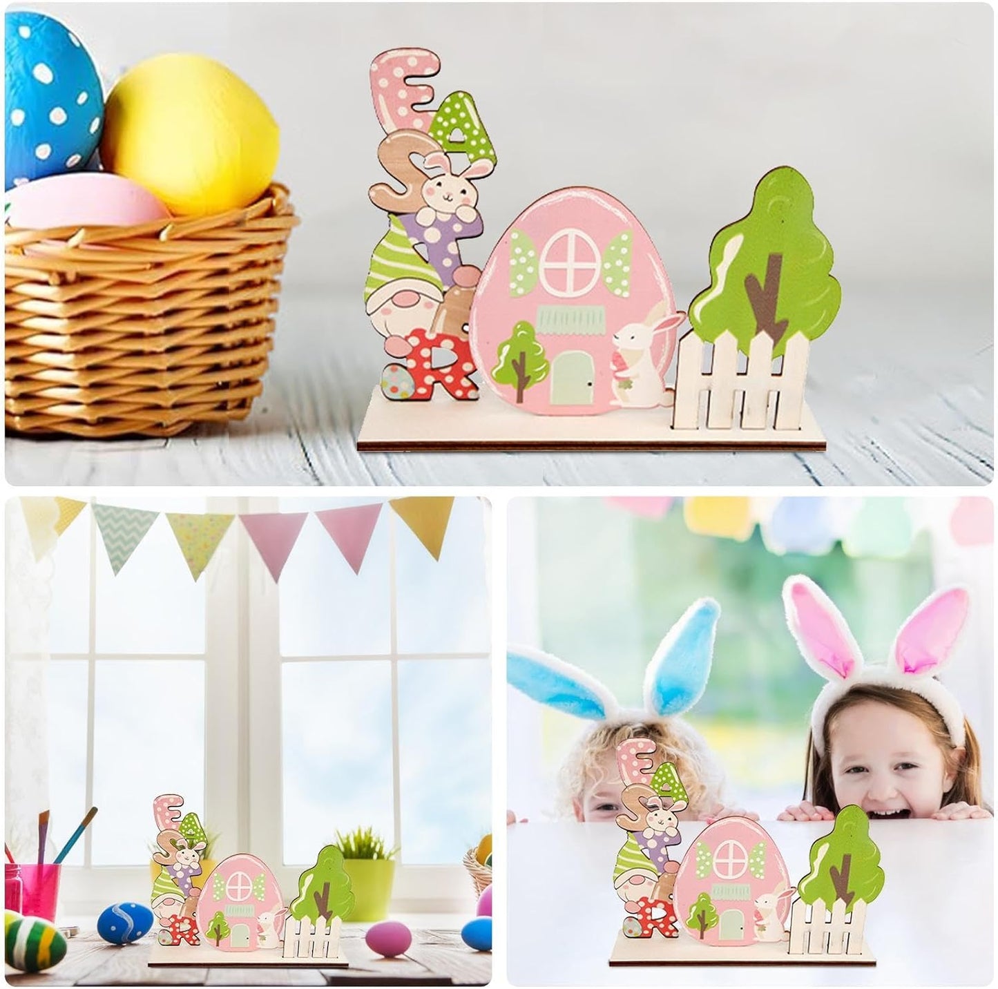 Wooden Easter Gnome Bunny House Sign, Easter Tabletop Decorations, Cute Rabbit Holiday Decor, Art Craft Centerpieces, Easter Dining Table Signs, Collectible Wooden Table Decor for Easter Celebration