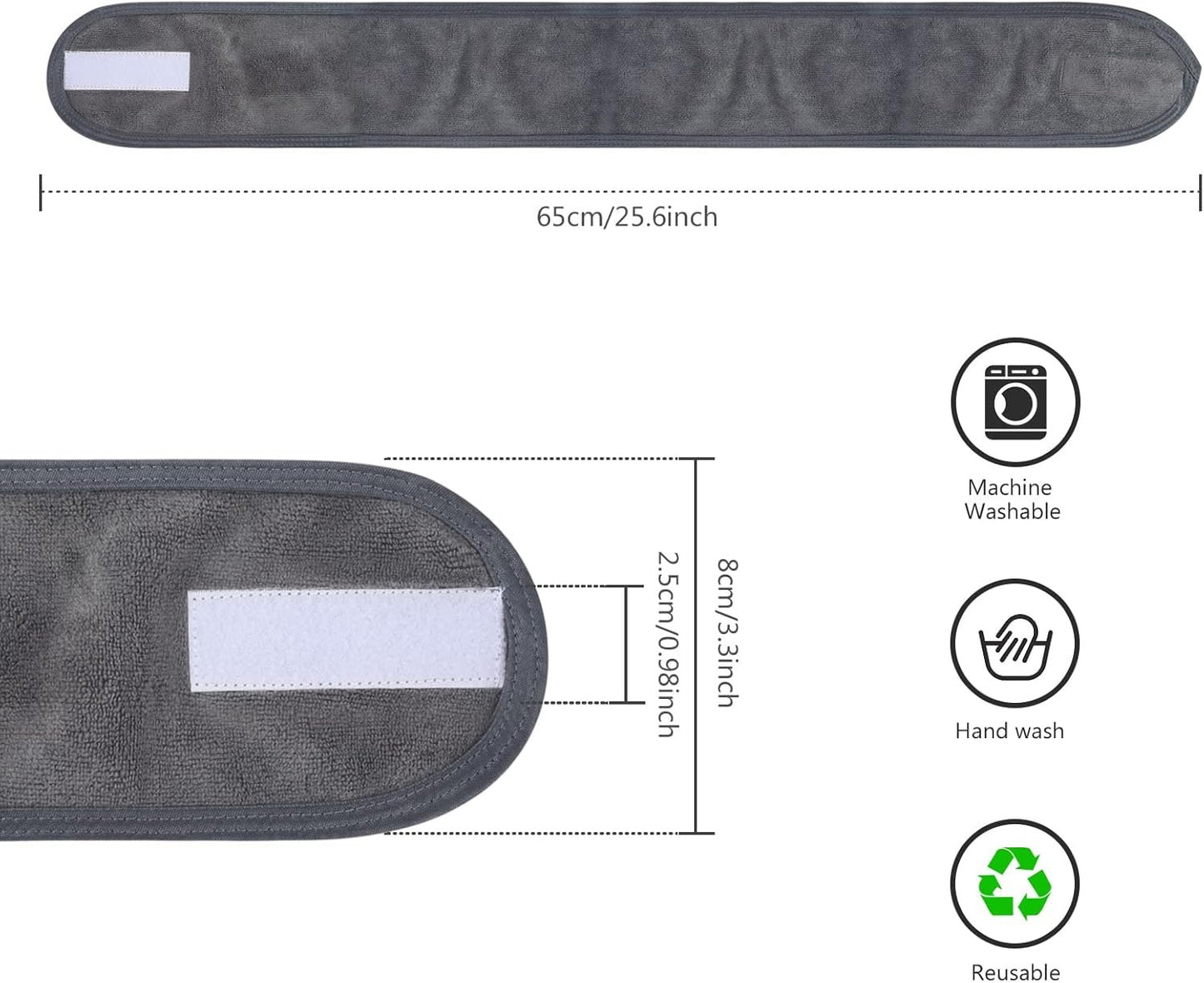 KinHwa Headbands for Washing Face Non-slip Make-up Headwraps Adjustable Hair Bands Fits All Head Sizes Perfect for Sports, Yoga, Workout or Bath 3 Pack - Gray