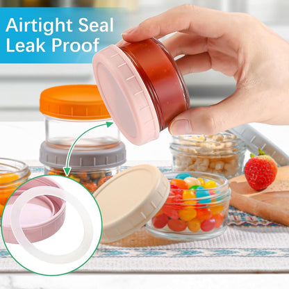 MeCids 8 Pack Glass Jar Food Storage Container set, 2.7oz Salad Dressing Container with Lids, Food Storage Containers, Leak-Proof Reusable for Lunch Box, Microwave & Dishwasher Safe, BPA Free