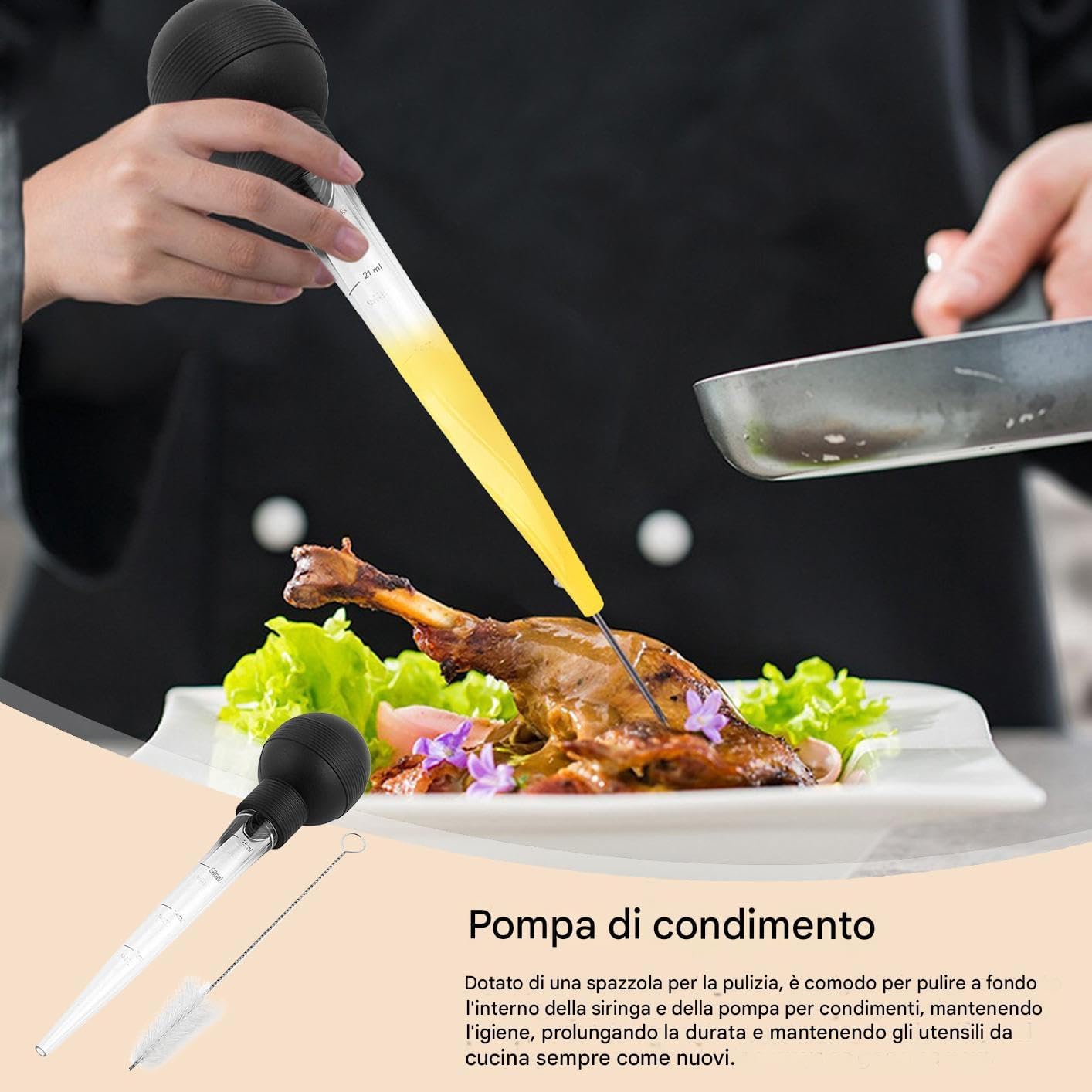 Turkey Baster, Food Injector Syringe, 4.53in Kitchen Cooking Basters, Easy to Clean with Cleaning Brush, Basting Meat and Hot Liquids for Essential Accessory