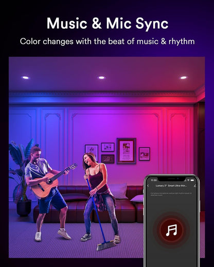 Lumary 3 Inch Smart Recessed Lighting WiFi Bluetooth Smart LED Recessed Lights 7W 350LM LED Wafer Downlight with Junction Box Compatible with Alexa/Google Assistant(1 Pack)