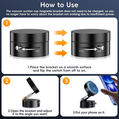 YaCeSyn Vacuum Magnetic Phone Holder, Foldable & Retractable Magnetic Suction Cup Phone Mount, Double-Sided Magnetic Phone Stand for Car/Gym/Mirror/Shower,Compatible with iPhone 16/15/14/13/12
