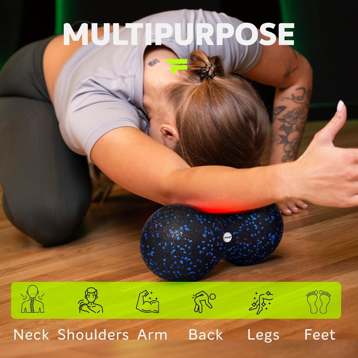FIZYO Double EPP Massage Ball 24 x 12 cm - Large Muscle Massager for Back, Neck, Legs and Trigger Point, Physical Therapy, Yoga, CrossFit, Pilates, Recovery and Rehabilitation - Black, Blue