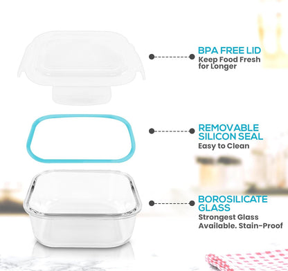 Kichly 18pcs Glass Food Storage Containers with Airtight Lids, BPA Free and FDA Approved, 9 Lids and 9 Containers for Meal Prep, Pantry Organizers, Freezer to Oven Safe, Glass Lunch Boxes,Food Savers