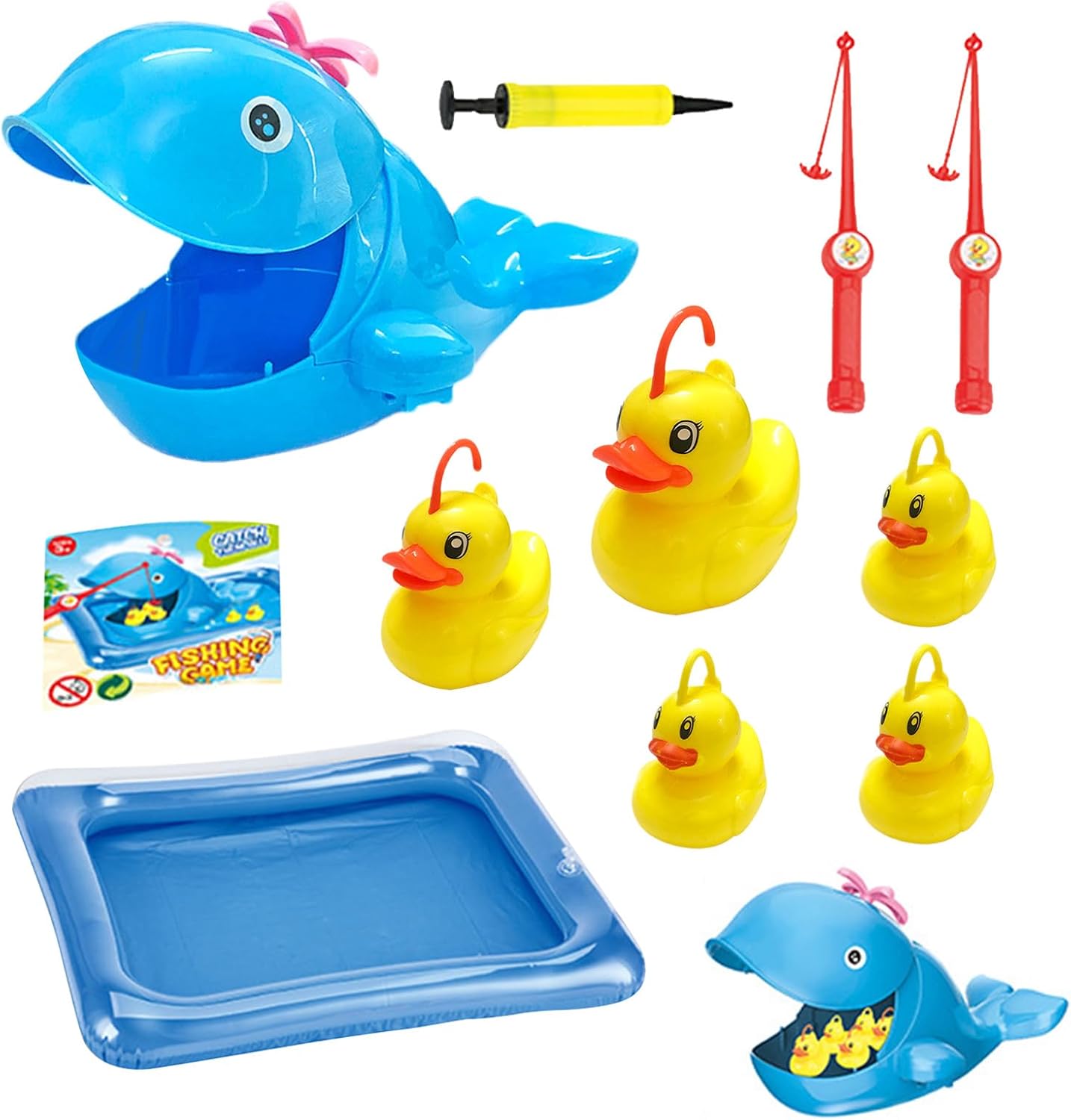 Kids Fishing Toy, Fishing Pool Games with Hand Pump, Water Play Set with Rod, Net, Floating Fish, Fun Summer Bath Game for Boys, Girls Ages 3 to 5, Indoor/Outdoor Use, Multicolour