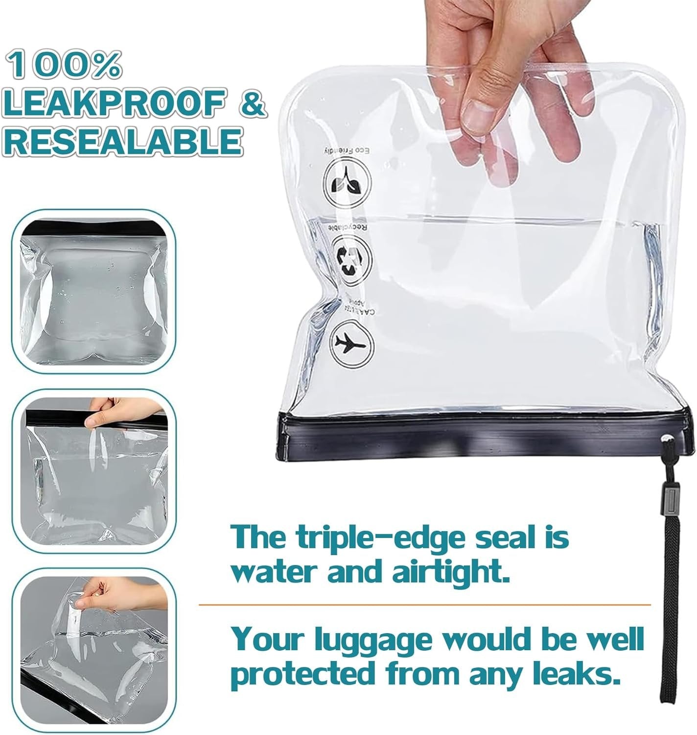 Clear Travel Toiletry Bag - Airport Security Liquids Bags, Airport Liquid Bag 20 x 20cm TSA Approved, Travel Accessories Makeup Bags Holiday Essentials Luggage for Men Women, 2pcs Black/Grey, 20*20CM,