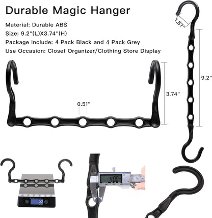 Closet Organizers and Storage,8 Pack Stronger Space Saving Hangers Clothes Hanger with 5 Holes Closet Storage for Heavy Clothes,Magic Home Organization College Dorm Room Essentials for Girls Guys