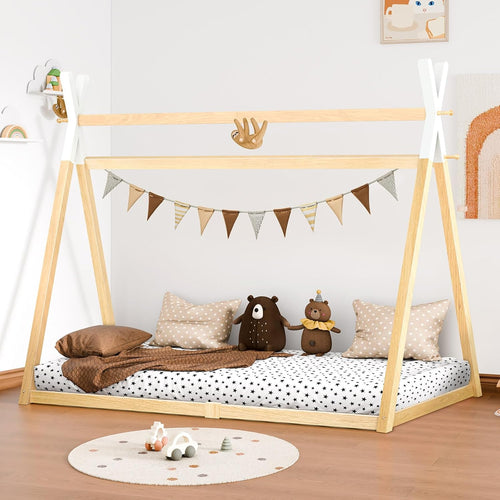 ALFORDSON Wooden Timber House Bed Frame Teepee Single, Solid Wood Bed Base Foundation Children's Mattress Base Platform, Taran Series Bedroom Furniture in Todd Color