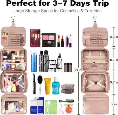 Travel Toiletry Bag for Women, Hanging Makeup Bag with Swivel Hook, Large Waterproof Cosmetic Bag Travel Organizer TSA Approved Full Sized Container for Toiletries, Cosmetics, Accessories, Mint Green