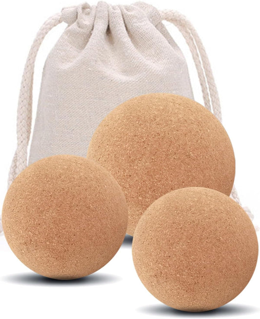 Cork Massage Ball Set, Lightweight Massage Ball for Deep Tissue Muscle Massage, Myofascial Release, Trigger Points, Muscle Knots, and Yoga Therapy, 2.4''+2.4''+3'' Lacrosse Massage Balls