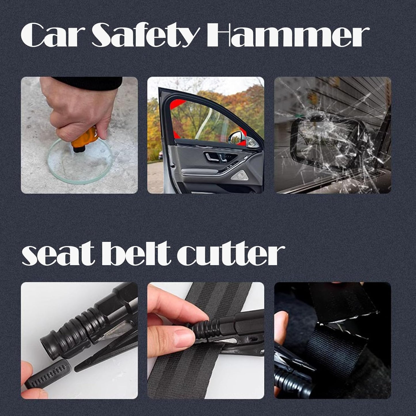 Mini Car Glass Window Safety Hammer Breaker and Emergency Whistle and Seat Belt Cutter 3 in 1 Escape Tool, 2 Pack