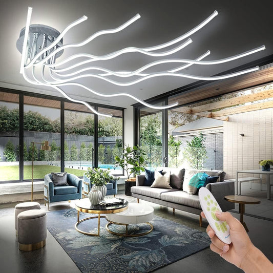 SHIANDAR LED Ceiling Light, L140 cm Modern Ceiling Light, 3000 K-6000 K Dimmable LED Ceiling with Creative Control 10 Light Decorative Lamp for Living Room
