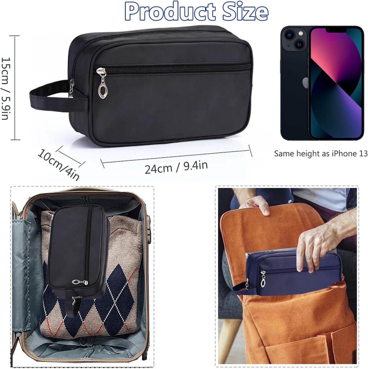 Toiletry Bag for Men, Veyarien Portable Travel Wash Bags, Water-Resistant Shaving Bag Gym Shower Bathroom Bag Dopp Kit Make Up Bag Toiletries Accessories Organizer (Black)