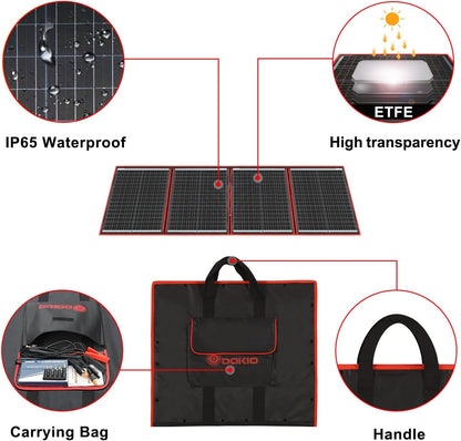 DOKIO 160W 18V Portable Solar Panel Kit (ONLY 9lb) Folding Solar Charger with 2 USB Outputs for 12v Batteries/Power Station AGM LiFePo4 RV Camping Trailer Car Marine