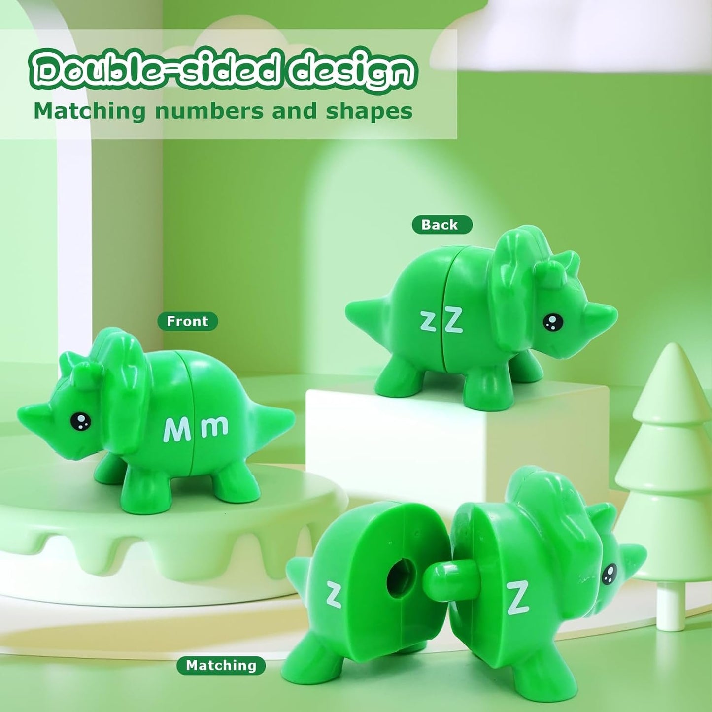 Peeokuo Matching Letters Fine Motor Toy, Double-Sided ABC Dinosaur Alphabet Match Game with Uppercase Lowercase, Preschool Educational Montessori Learning Toys for Toddlers