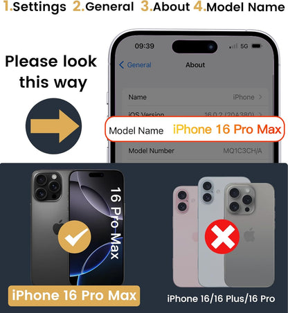 SIXBOX for iPhone 16 Pro Max Case with Card Holder & Kickstand & Slide Camera Lens Cover, Silicone Edge Protection Rugged Heavy Duty Phone Case Cover for iPhone 16 Pro Max 6.9'' 2024, Black