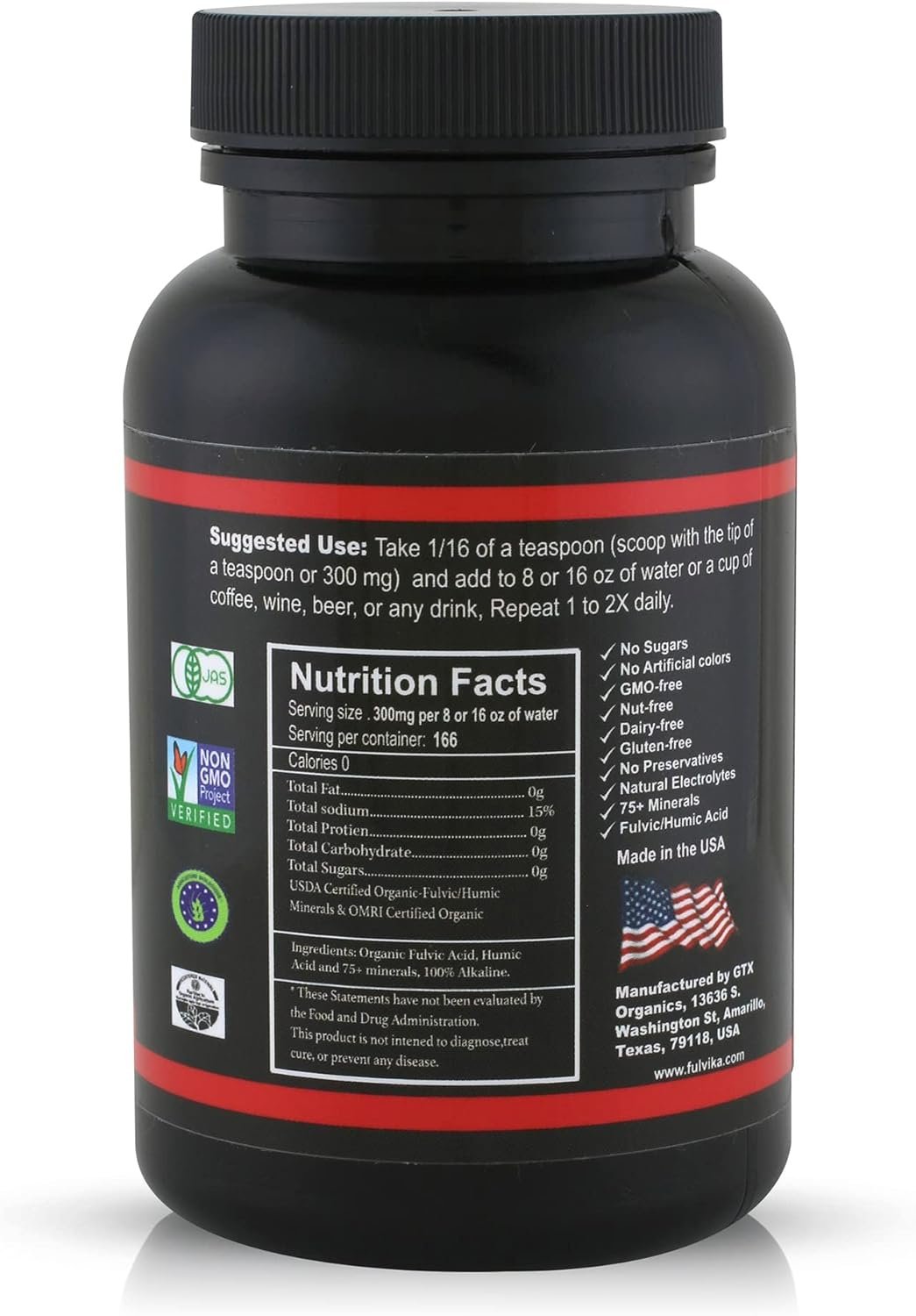 74+ Trace Mineral Powder with Humic & Fulvic Acid (166 Servings)(Flavorless) – Plant-Based, Vegan, Trace Minerals Supplement with Electrolytes & Alkaline pH (Kosher) – Black Water – by Fulvika Black