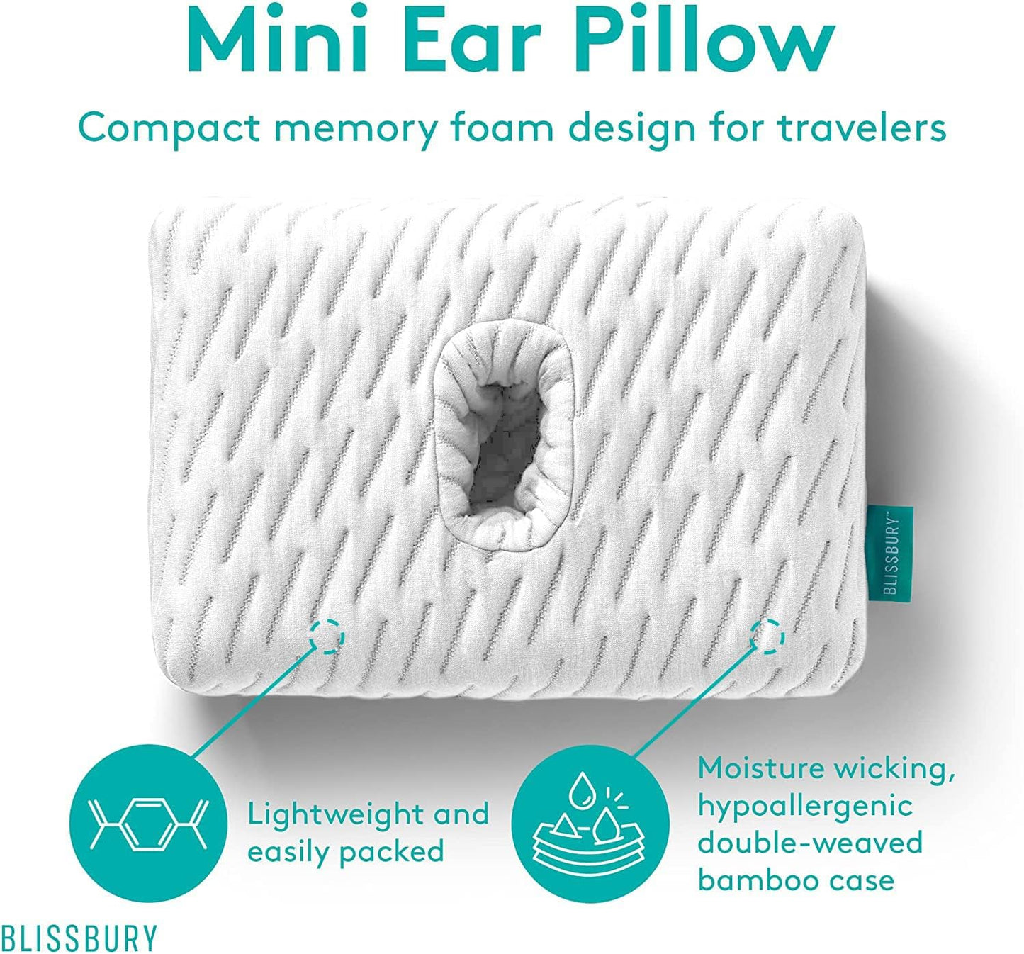 BLISSBURY Mini Ear Hole Pillow (Satin) | Travel-Friendly Memory Foam Pillow with Ear Hole | Soothing Space for Ear Pains | Comfortable Side Sleeping Pillow for Ear Piercings, Earplugs, and Headphones
