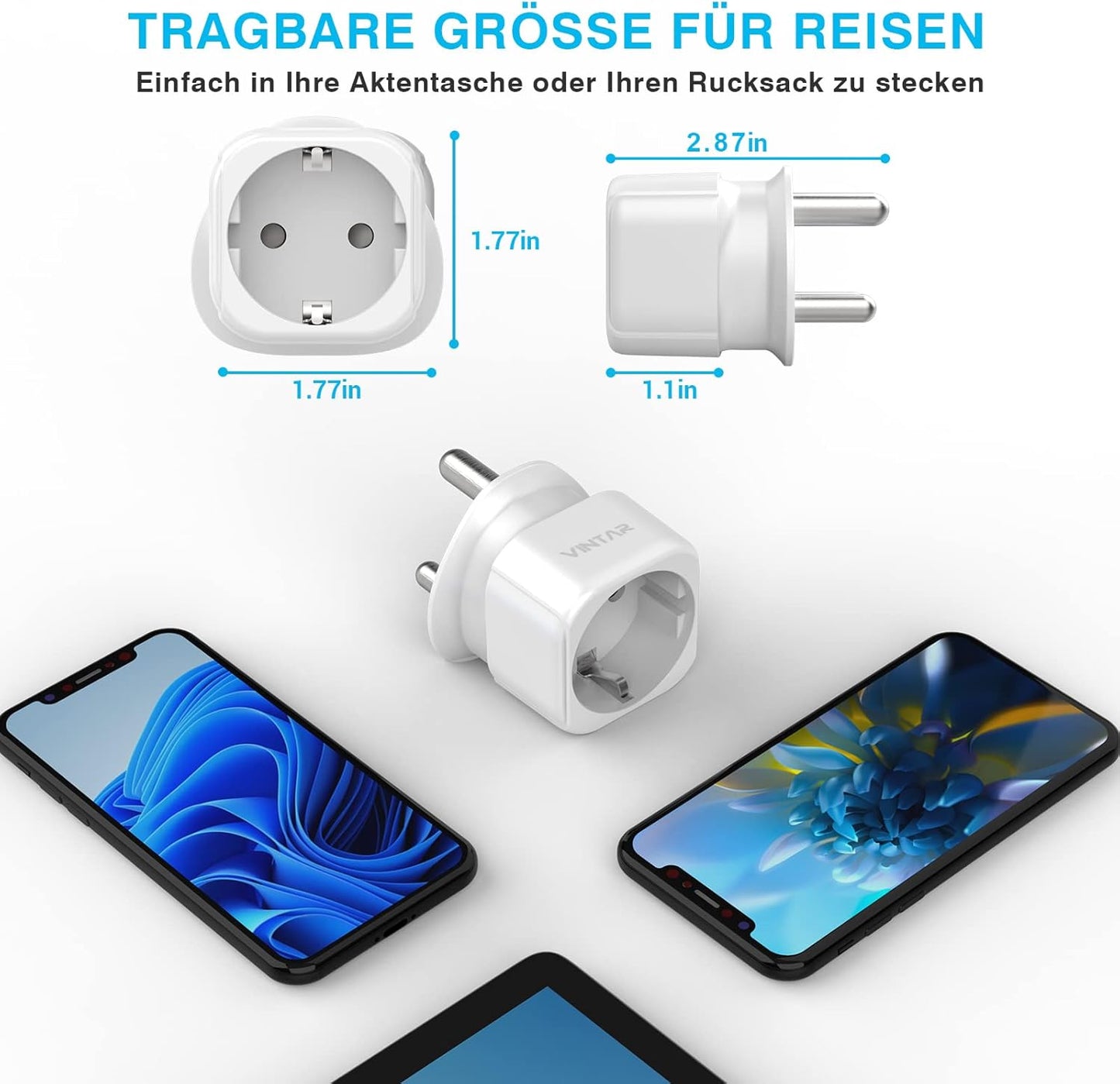 VINTAR 1PC South Africa Plug Adapter Travel Adapter Germany/EU to South Africa South Africa Mozambique Bhutan Travel Adapter Type M CE Approved