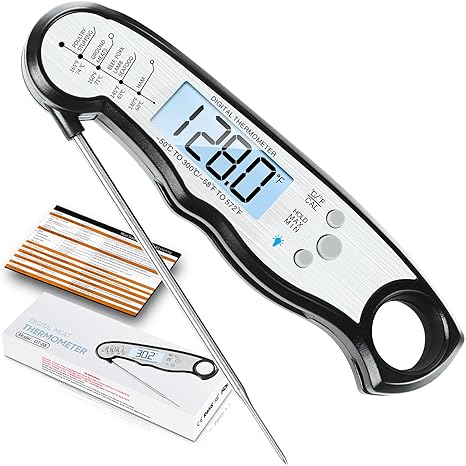 Digital Meat Thermometer, Waterproof Instant Read Food Thermometer for Cooking and Grilling, Kitchen Gadgets, Accessories with Backlight & Calibration for Candy, BBQ Grill, Liquids, Beef, Turkey…