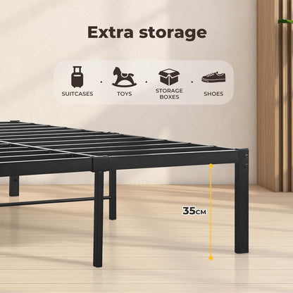 Levede 40cm Queen Bed Frame Metal Bed Base,Industrial Bed Frame,Steel Slat Mattress Support,Under Bed Storage,Reserved Holes for Headboard,Bedroom Furniture,Easy Assemble,Black