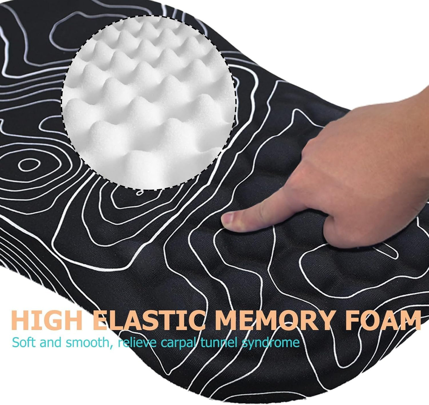 Ergonomic Mouse Pad with Wrist Rest, Memory Foam Mousepad with Wrist Support, Wrist Pain Relief, Non-Slip PU Base & Slope Massage Mouse Pad for Gaming, Office,Computer, 12x8 inch,Topographic Contour