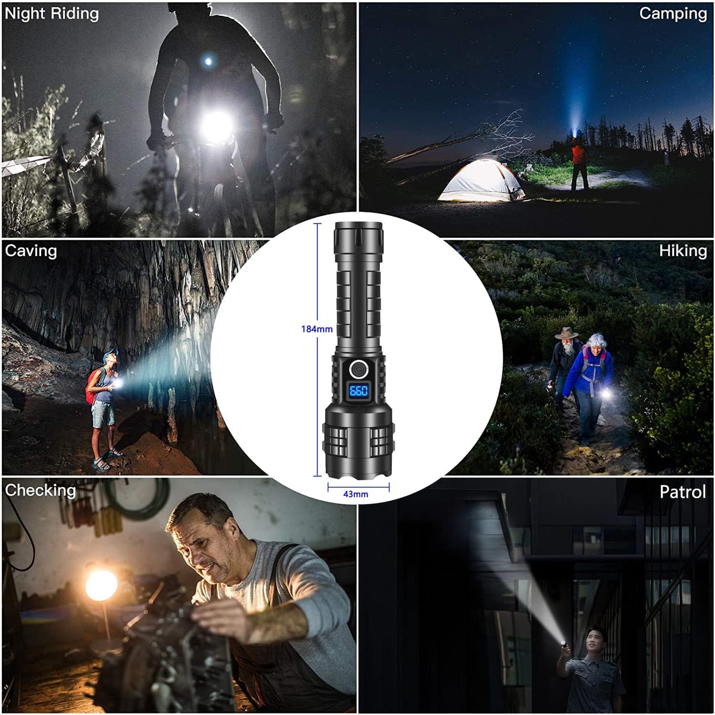 Super Bright Flashlight High Lumens Rechargeable, 100000 Lumen Xhp70.2 Powered Led Flashlights Brightest Flash Light, AHHZDZQ Powerful Handheld Tactical Flashlights for Camping, Emergency