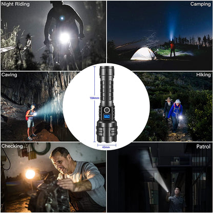 Super Bright Flashlight High Lumens Rechargeable, 100000 Lumen Xhp70.2 Powered Led Flashlights Brightest Flash Light, AHHZDZQ Powerful Handheld Tactical Flashlights for Camping, Emergency