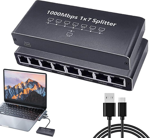Network Hub,8-Port Internet Hub | 1000Mbps High Speed Plug and Play Adapter, Portable Extender, Desktop or Wall Mount