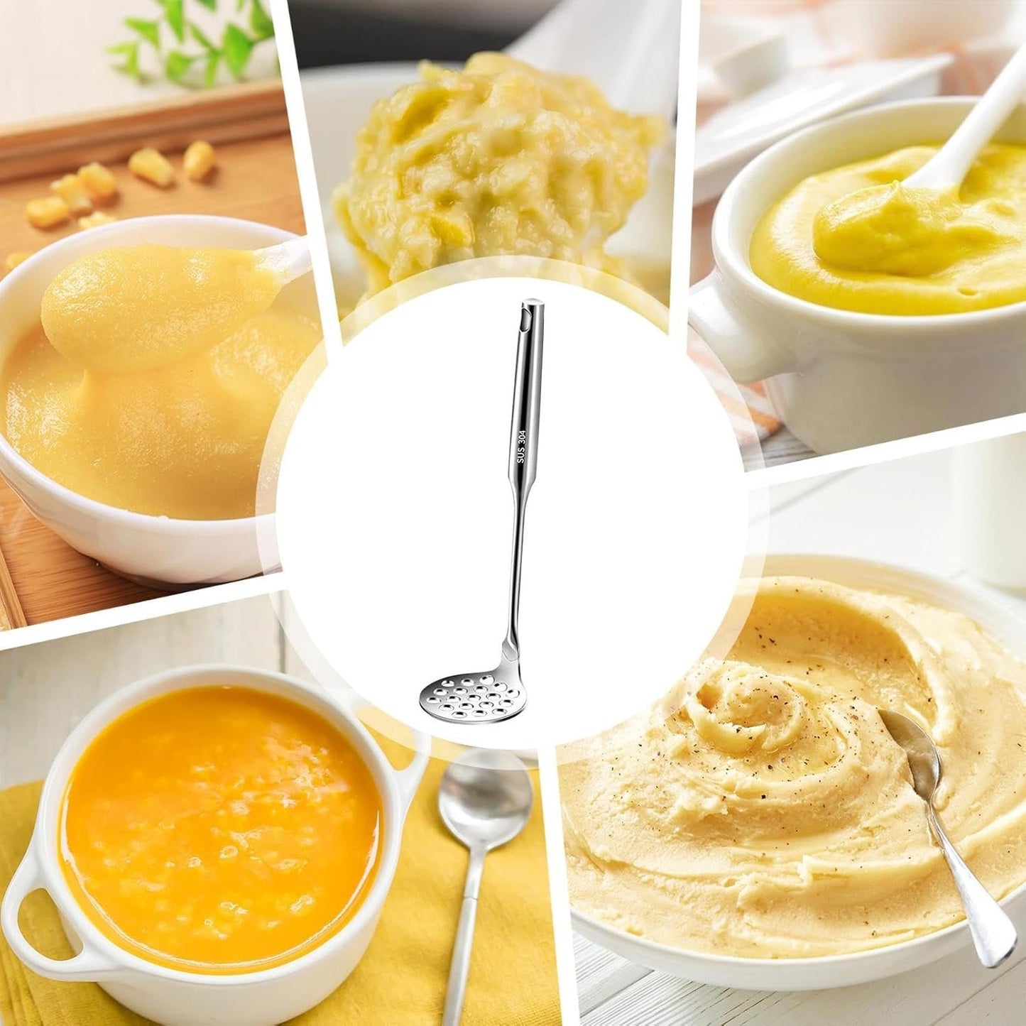 Metal Potato Masher - Beans Smasher,Metal Kitchen Tool Baby Food Meat Non-Slip Masher Rust-Proof for Cooking Prep