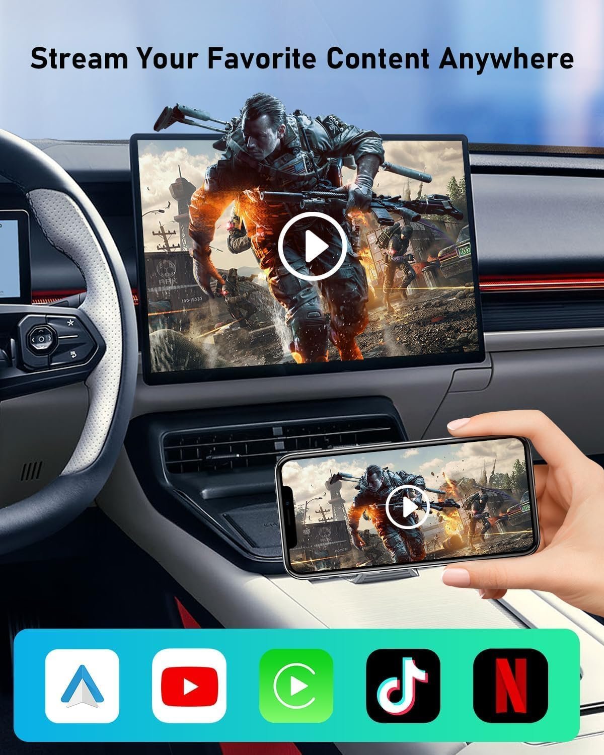FAHREN 3rd-Gen Wireless CarPlay Adapter & Android Auto Adapter, Support Netflix/YouTube/TF Card, Car Play Wireless Adaptor for Apple&Android, Plug and Play, Fit with iPhone 8+/iOS10+/Android 11+