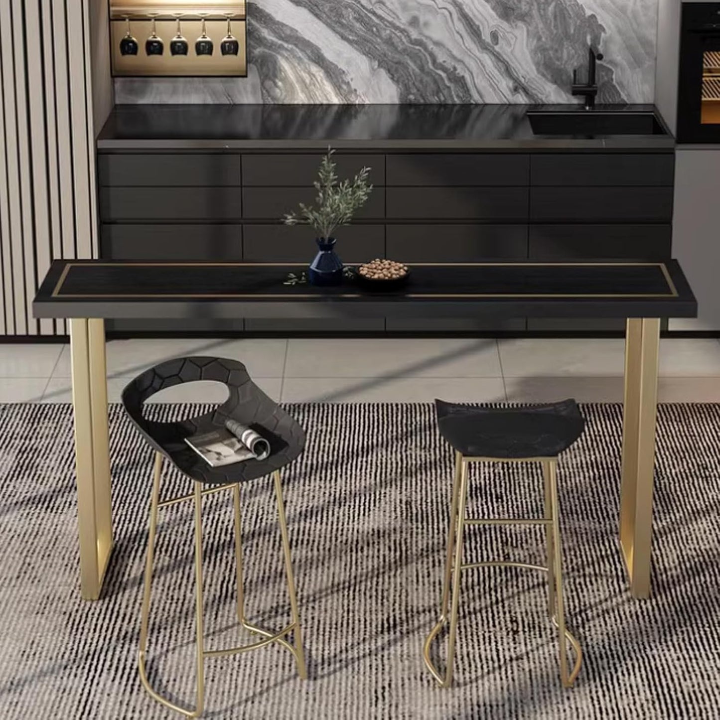 Modern Style Solid Wood Bar Table with Rustic Table Top & Metal Base Industrial Counter Height Dining Table for Balcony Patio or Pub Narrow Design for Small Spaces Outdoor Side Table for Ent