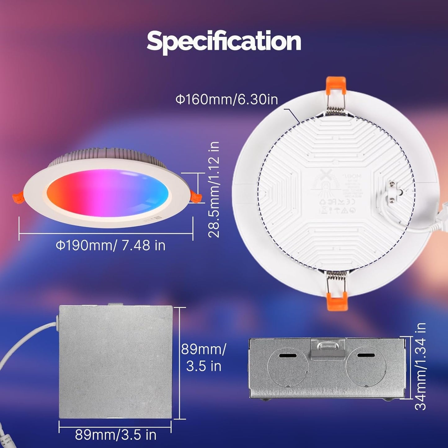 MOES Matter Smart Recessed Lighting 6 Inch, Color Changing WiFi Smart Downlight with Junction Box, 2700K-6500K CW& RGB Dimmable, Work with Apple Homekit/Alexa/Google Home, 1200lm 14W 4 Pack