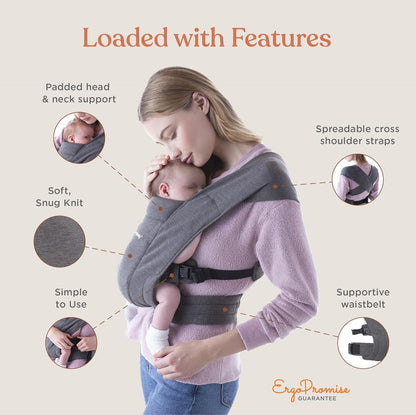 Ergobaby Embrace Cozy Newborn Essentials Baby Carrier Wrap (7-25 Pounds), Ponte Knit, Blush Pink