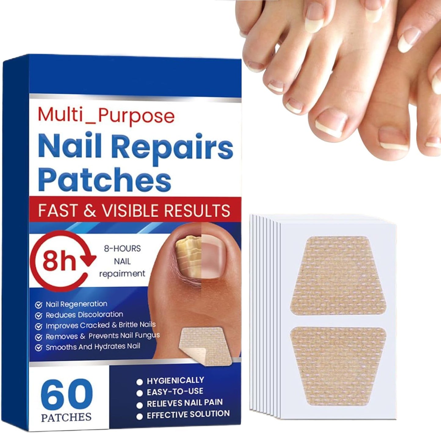 Nail Repair Patches, 60 Pieces Long-Lasting Nails Care Patch, 20g Breathable Toenail Sticker, Ideal for Recovery Restoration, Home, Travel, Adults, Professional, Beginners