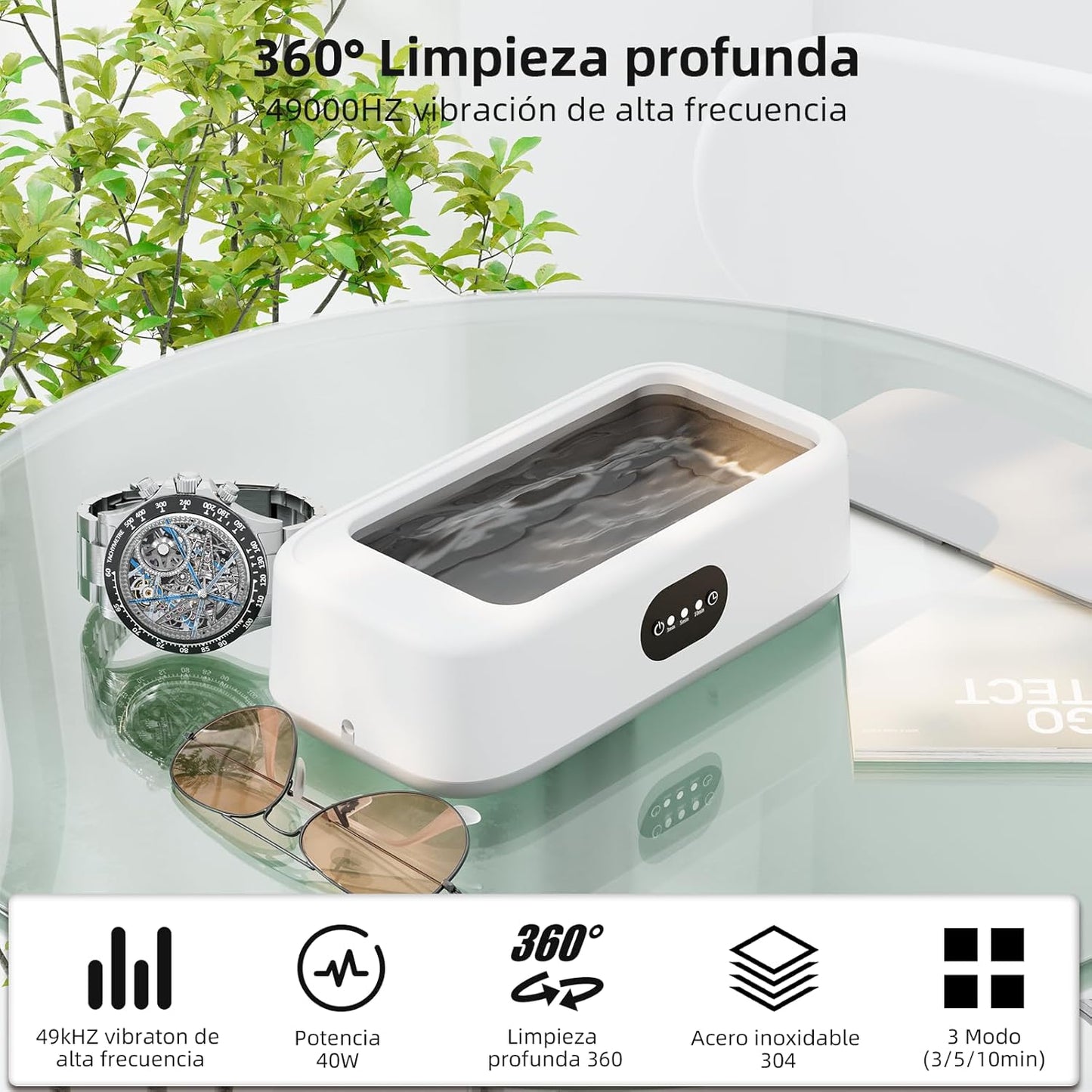 Olubfdh Ultrasonic Cleaner 640ml, 49000Hz Ultrasonic Washing Machine with 3 Time Modes, Ultrasonic Cleaning for Jewellery, Glasses, Watches, Rings, Necklaces, Dental/Dental Prostheses, Razors