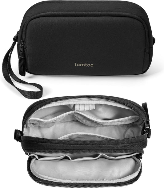 tomtoc Electronic Organiser Travel Pouch, Water Resistant Dual Compartment Tech Pouch Daily Essential Organisation Storage Bag for Charger, Cord, Power Bank, Accessories Travel Essentials