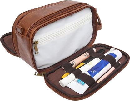 Toiletry Bag for Men Travel Toiletries Bag Water-Resistant Dopp Kit Faux Leather Shaving Bag Organizer for Toiletry Accessories Grooming Hygiene Cosmetic