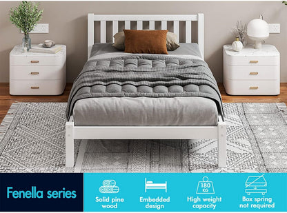 ALFORDSON Bed Frame Single Size Wooden Bed Base with Solid Wood Pine Timber Slats, Mattress Base Platform Support, White Bed Foundation with Storage Space, Fenella Series Home Bedroom Furniture