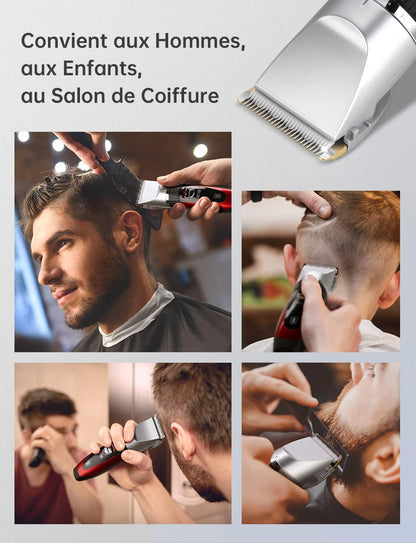 GHB Cordless Hair Clipper for Men, 2 Lithium Batteries, 14 Pieces for Men, Kids, Home Salon, Hairdresser