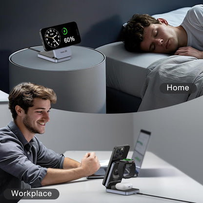 TOUGH ON Qi2 3 in 1 Wireless Charging Station for Apple, Qi2 15W Wireless Charger for iPhone, Compatible MagSafe Wireless Charger Stand for Multiple Devices iPhone 16/15/14/13/12, Apple Watch, AirPods