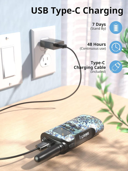 Inspireyes Rechargeable Kids Walkie-Talkie, 48 Hours Working Time, 3 Kilometers Long Range, Birthday Gifts for Boys Girls, Outdoor Toys for 3-12 Years Old Kids