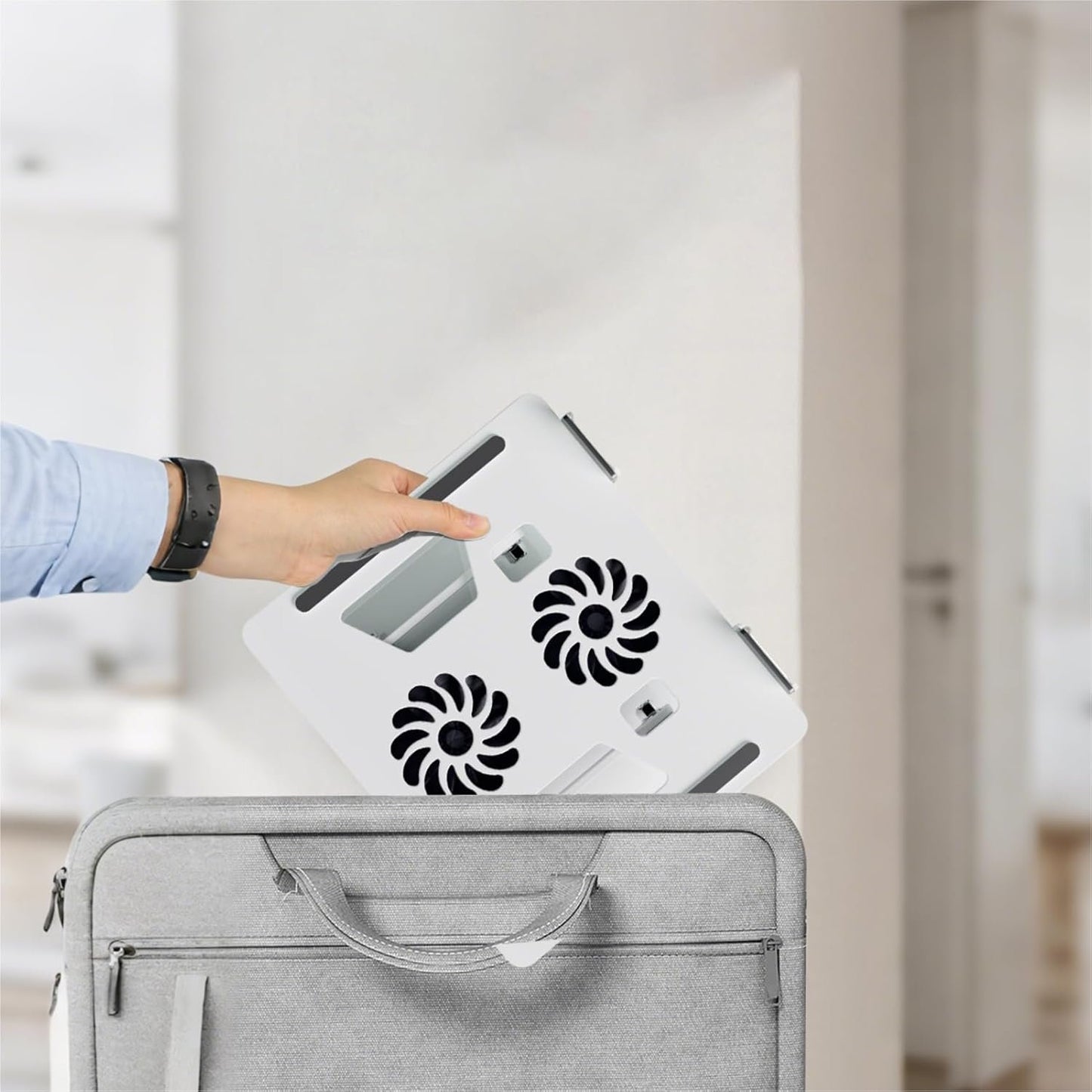 Adjustable Laptop Stand & Cooling Pad with Fan USB Hub Compatible with 10 to 15 Inches Notebook Computer, Ergonomic Computer Riser for Desk, Laptop Radiator-White