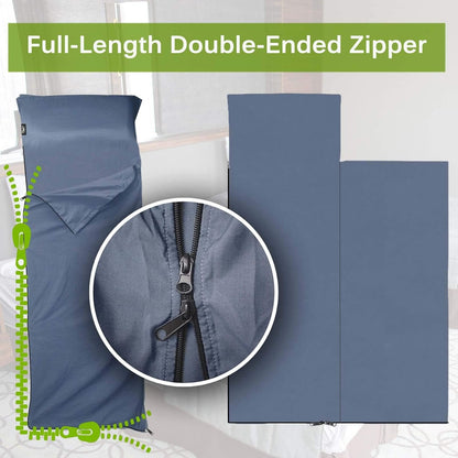 Frelaxy Sleeping Bag Liner, XL Travel Sheet & Camping Sheet for Backpacking, Hotel, Hostels & Traveling, Comfy & Easy Care, Full-Length Zipper/No Zipper, 4 Seasons Warm Cold Weather, Adults & Kids