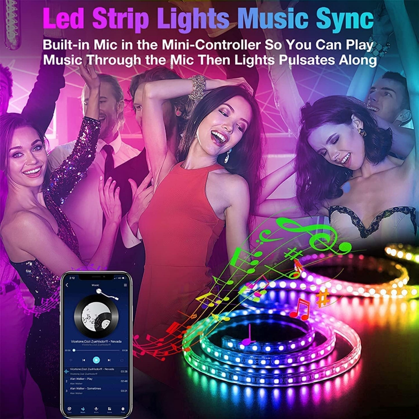 Led Lights 100ft(2 Rolls of 50ft) Smart APP Control Music Sync Led Strip Lights RGB Color Changing Led Lights Strips with Remote Led Lights for Bedroom Kitchen and Party