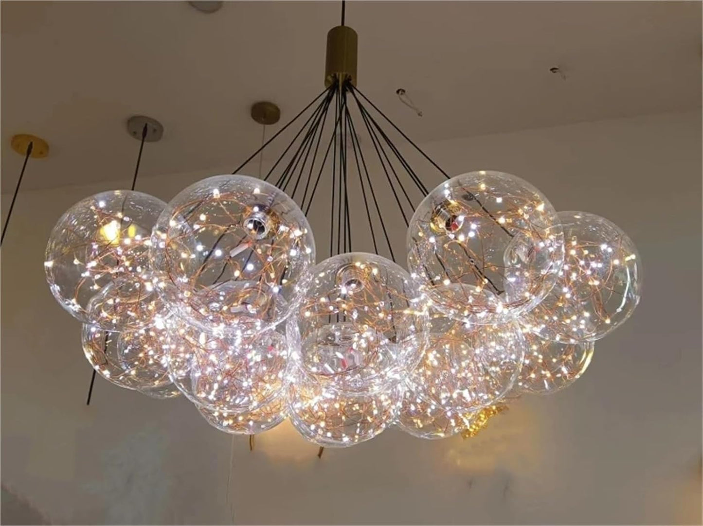 Clear Glass Bubble Ball Chandelier Modern Restaurant Indoor Starlight Kitchen Bedroom Foyer Hanglamp Romantic Star Lighting